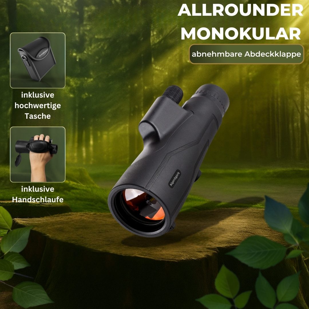 AlpinSpirit Monokular 12x50 mit Nitrogen, inkl. Handschlaufe [IPX6,FMC & BAK4] Monokular (HD Weitsicht Fernrohr,Monocular, wasserabweisend, für Jagd & Wandern)