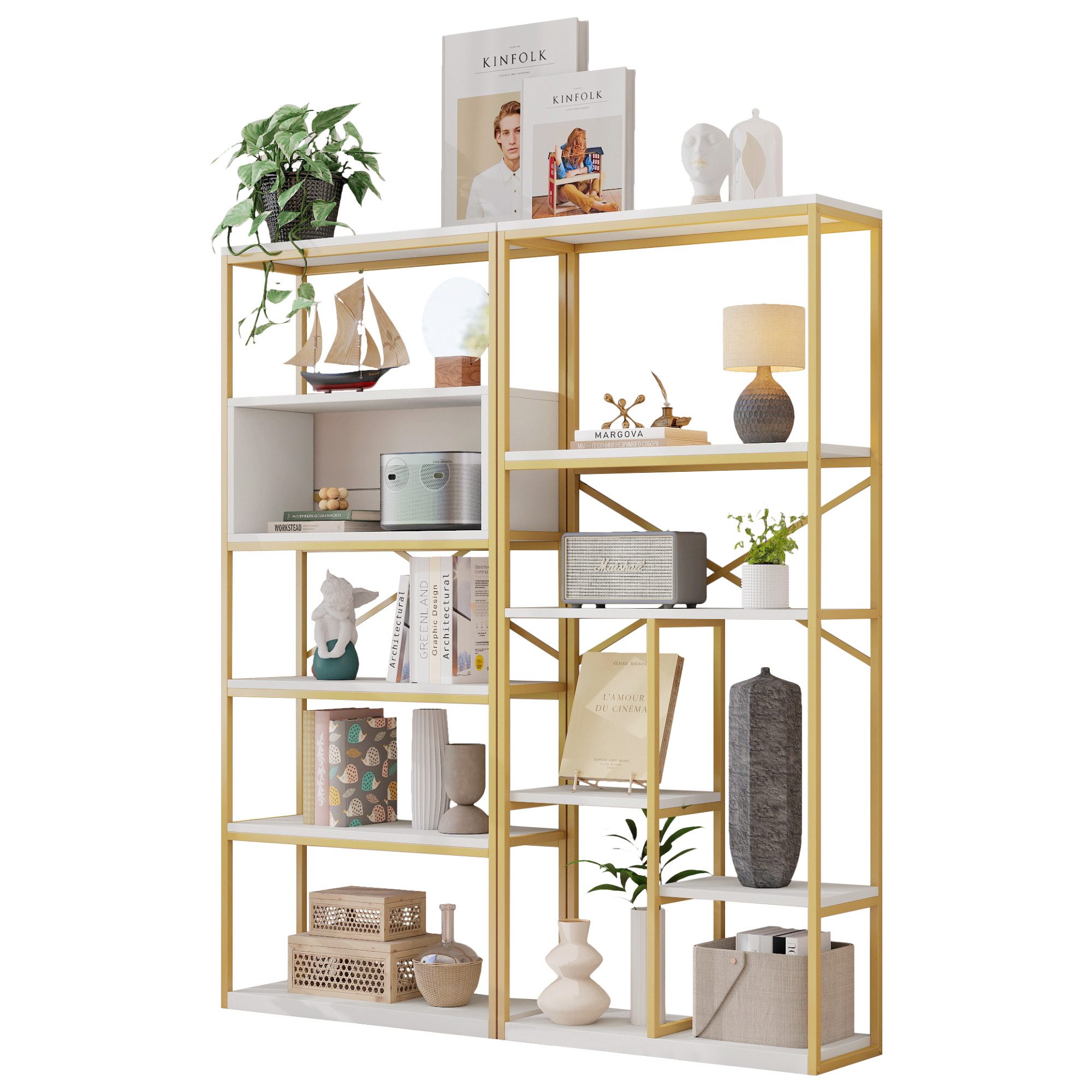 REDOM Bücherregal Regal im modernen Stil, mit modern-minimalistischem Design Gold + Weiß 1-tlg.