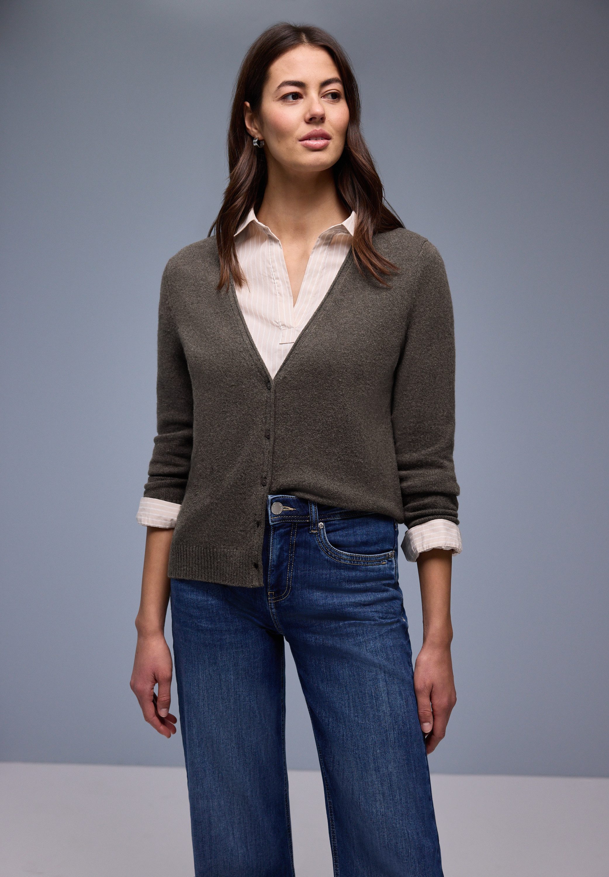 STREET ONE Cardigan mit V-Auschnitt und Rollkante