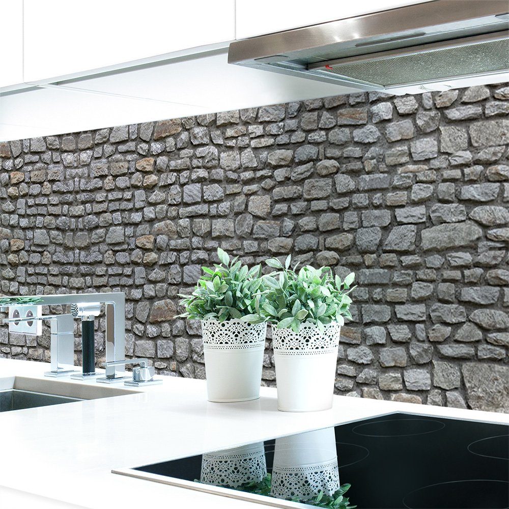 DRUCK-EXPERT Küchenrückwand Küchenrückwand Naturstein Grau Premium Hart-PVC 0,4 mm selbstklebend