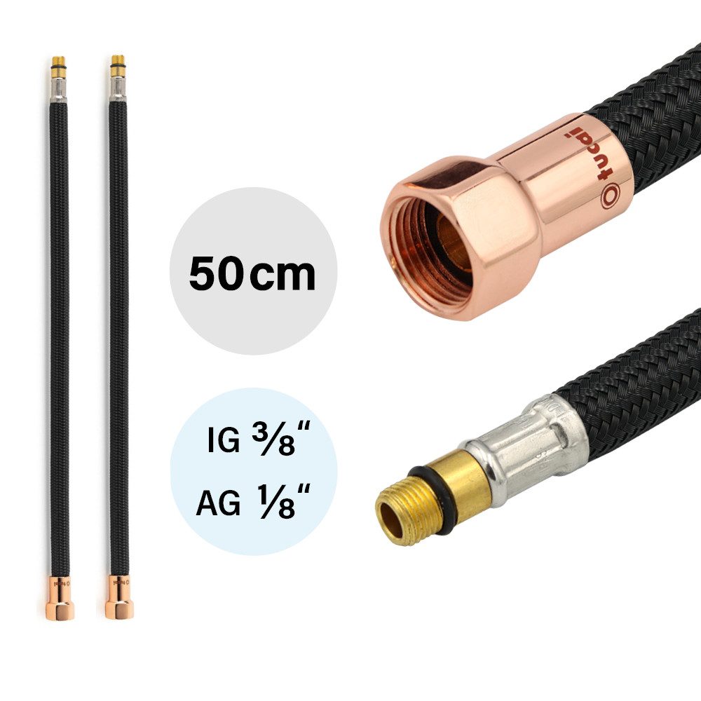 TUCAI Flexschlauch 2x Flexschlauch DN8 IG 3/8"-M10x1 400mm Schwarz & Rosegold