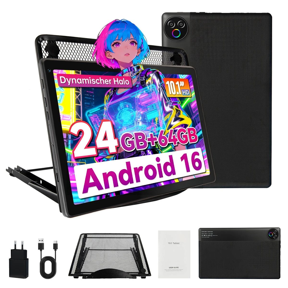 BUFO 10 Zoll Android 15/16, 64GB+1 TB erweiterbar, HD Display, WiFi 6 Tablet (10", 64 GB, Android 16, WiFi, Android 16 mit Kühlständer, 5-Core, Dual-Kameras)