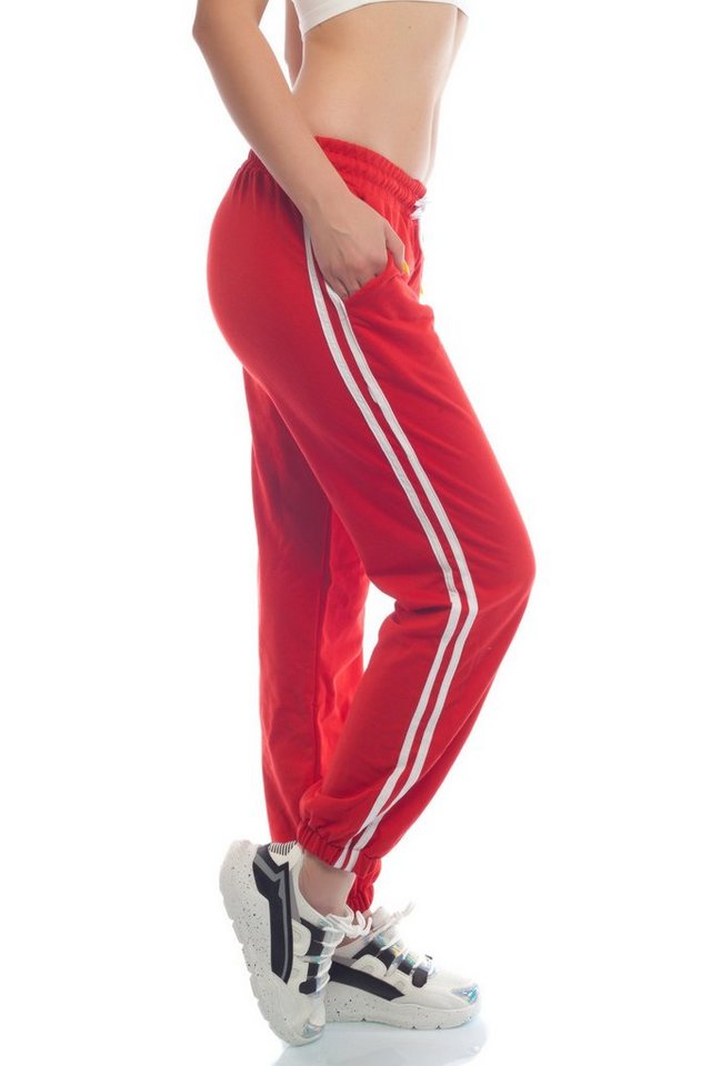 Bongual Jogginghose »Sweathose Damen Trainingshose Basic mit Streifen« lässig › rot  - Onlineshop OTTO