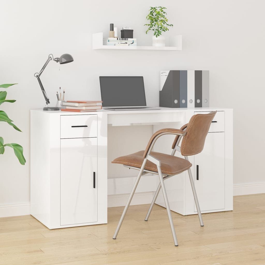 vidaXL Schreibtisch Schreibtisch mit Stauraum | Hochglanz-Weiß Holzwerkstoff Hochglanz-Weiß Hochglanz-Weiß
