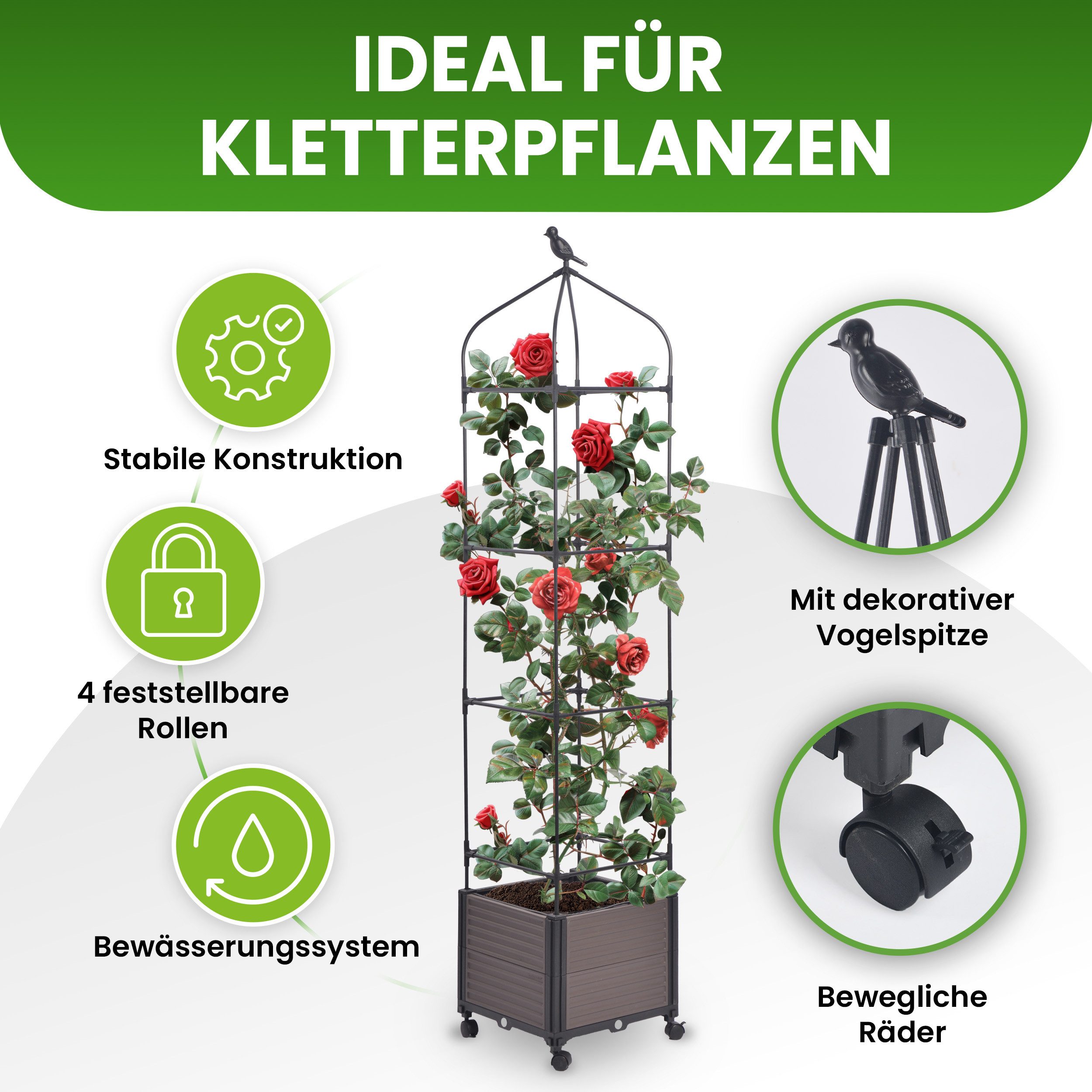 Gartenwelt Riegelsberger Blumenkasten mit Rankhilfe 42x42xH200 günstig online kaufen