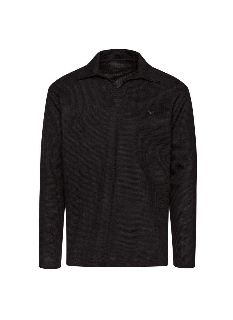 Trigema Poloshirt TRIGEMA Langarm Poloshirt ohne Knopfleiste in Waffeloptik günstig online kaufen