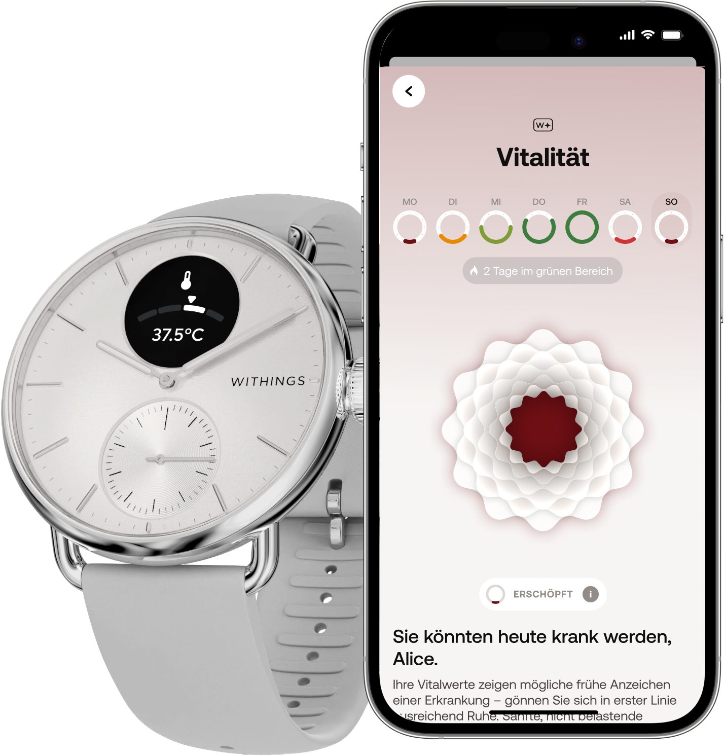 Withings ScanWatch 2 38mm, hybrid, Akku bis 35 Tage, 50 M Wasserdicht Smartwatch (HealthSense OS), Aktivitätstracking, Schlafüberwachung, Herzgesundheit, Temperatur uvm.