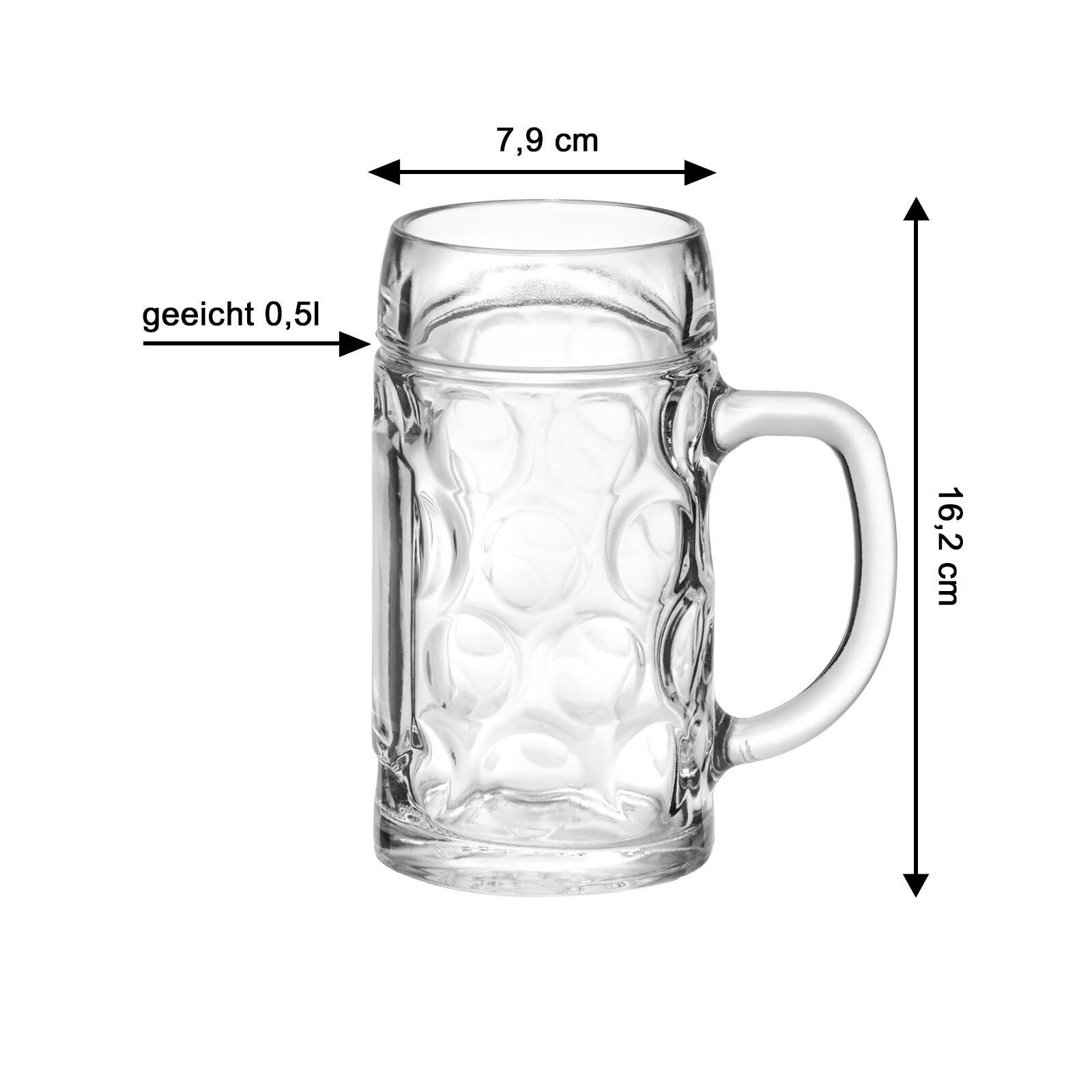 van Well Bierkrug München Bierkrüge geeicht 0,5 Liter 6er Set, 6-tlg., Glas