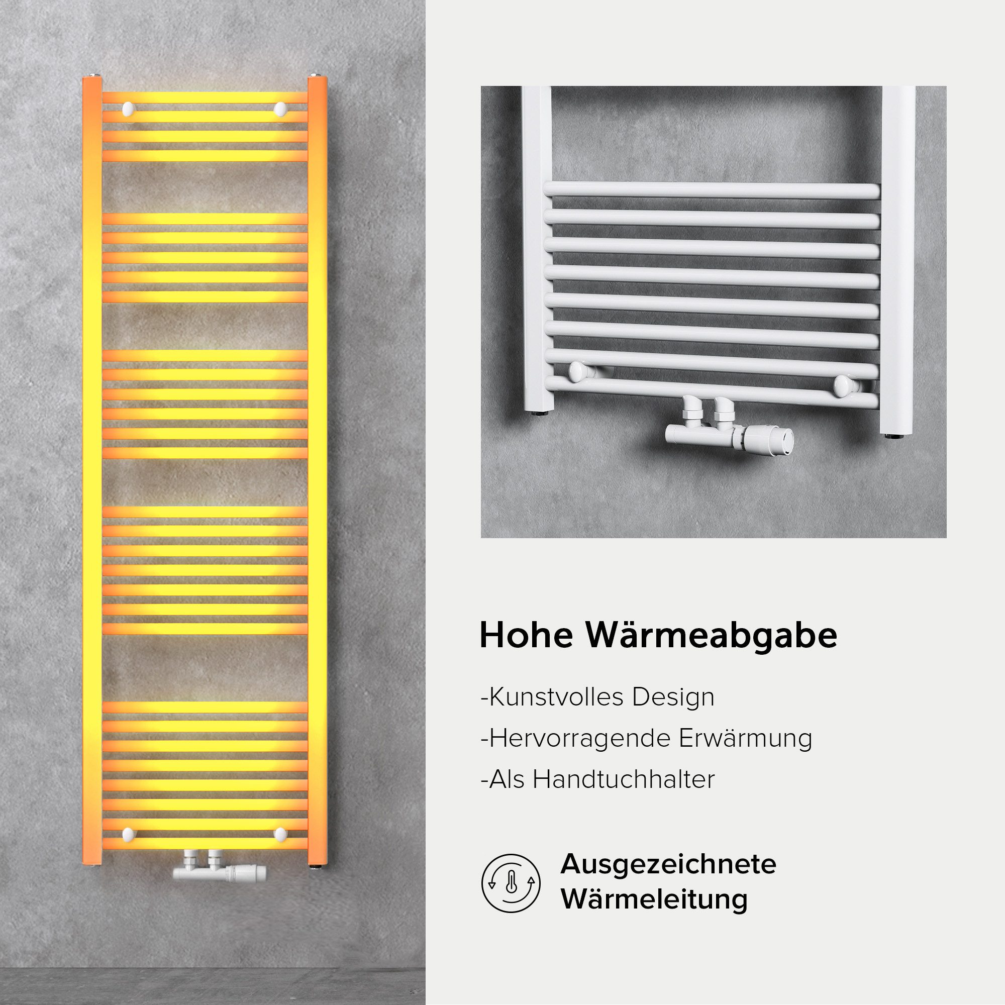 doporro Badheizkörper Mittelanschluss Seitenanschss Handtuchwärmer Röhrenheizkörper RHE, sehr angenehme Strahlungswärme