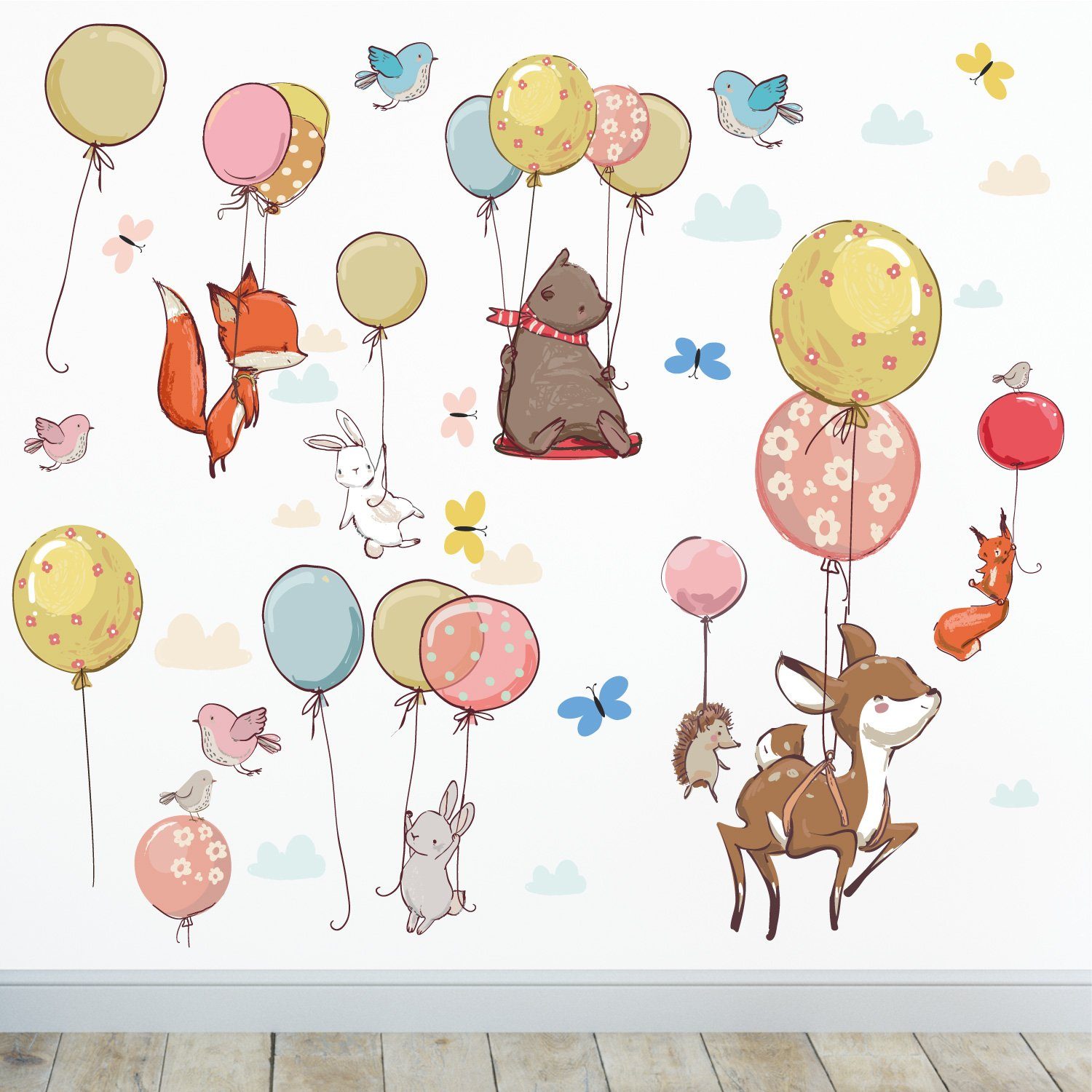 Sunnywall Wandtattoo Ballon Waldtiere Wandsticker Wandtattoo günstig online kaufen