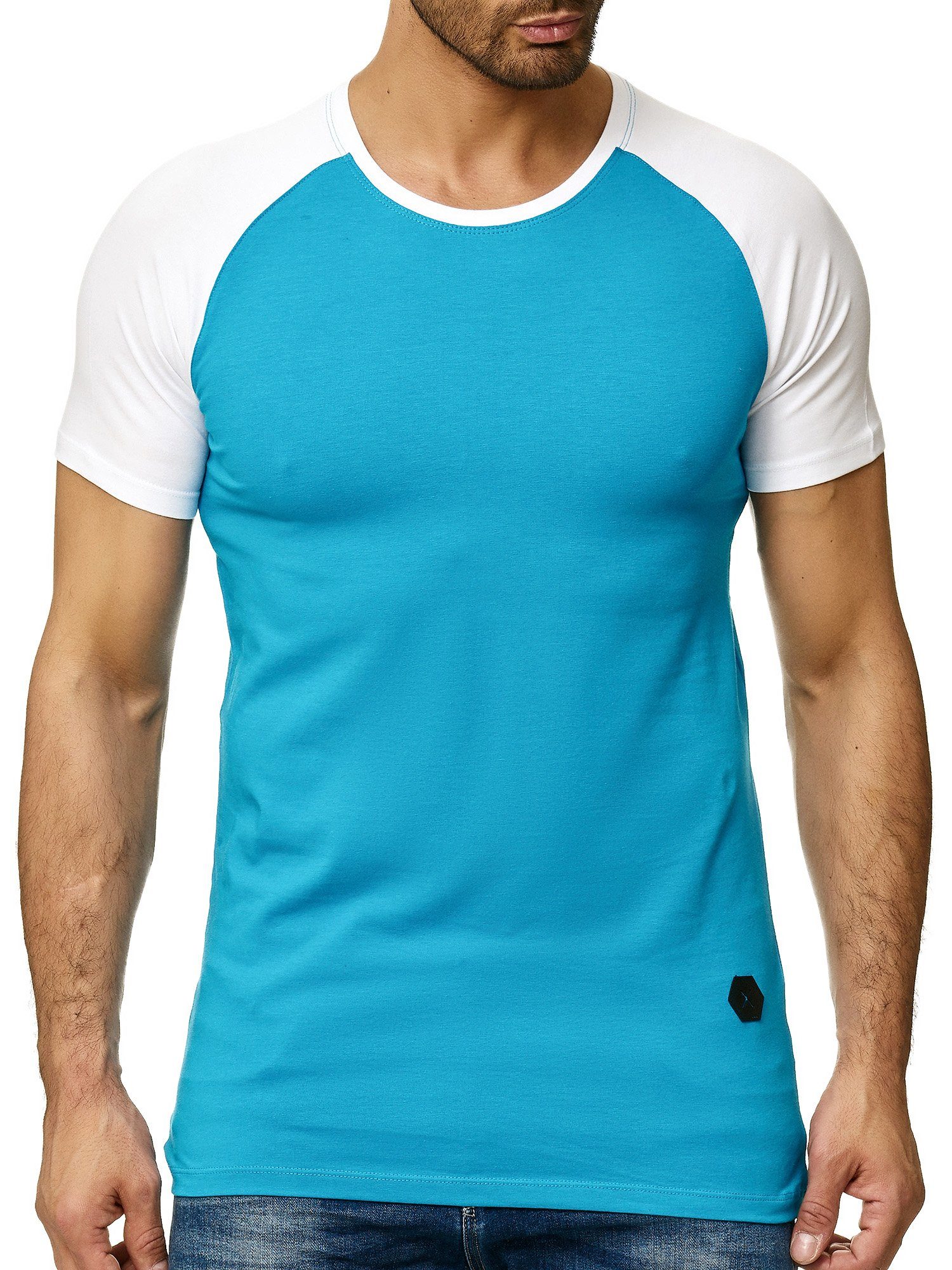 modischem Kurzarmshirt Türkis Polo (Shirt Weiss Freizeit Casual T-Shirt im Tee, 1302C Fitness OneRedox Design) 1-tlg.,