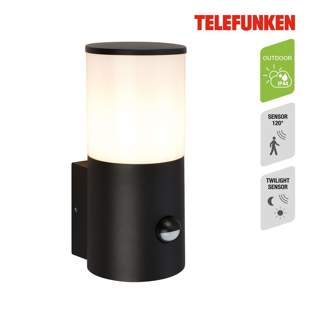 Telefunken Flutlichtstrahler 322305TF, ohne Leuchtmittel, 2700K - Extra-Warmweiß, Wandleuchte Aussen 24x13,5x10,5cm Schwarz max.15W E27 Hauswand Balkon
