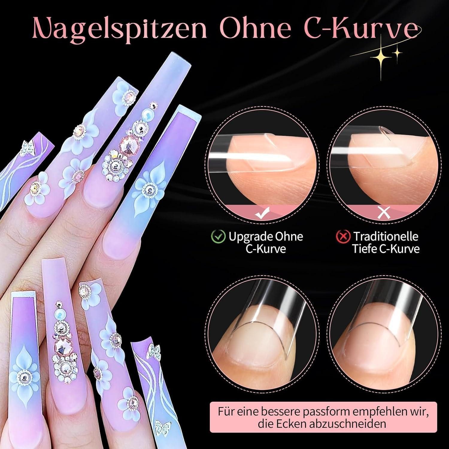 LuxusKollektion Kunstfingernägel Nageltips 240 Stück Extra Lange Klar Acryl Gelnägel XXXL – Bild 5 von 5