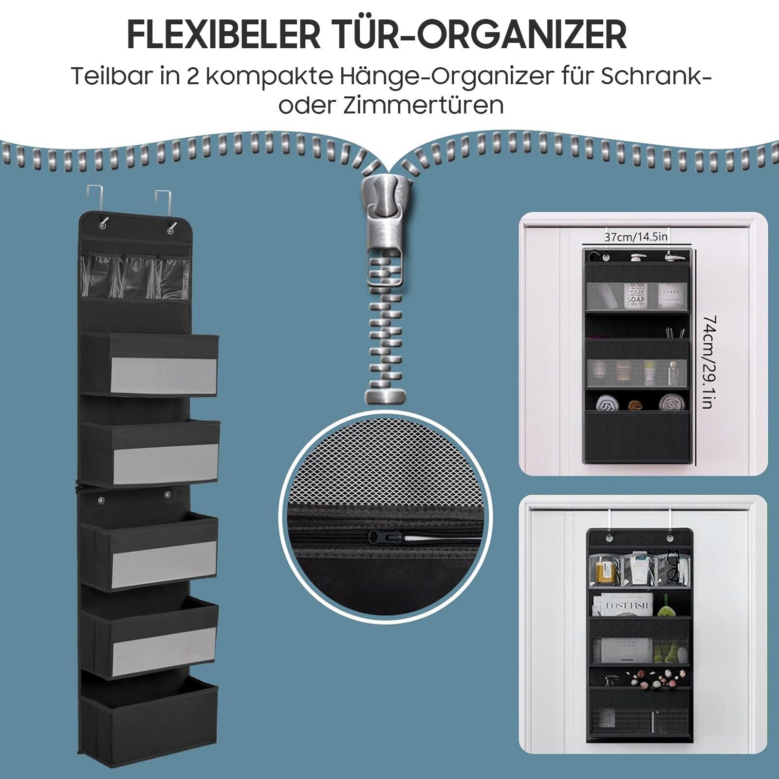 SURFOU Hängeregal Abnehmbarer XXL Wandorganizer 5+1 - Sichtfenster & 4 Haken, Starker Segeltuch-Org für Kinderzimmer, Schlafzimmer, Büro & Bad – Bild 5 von 5
