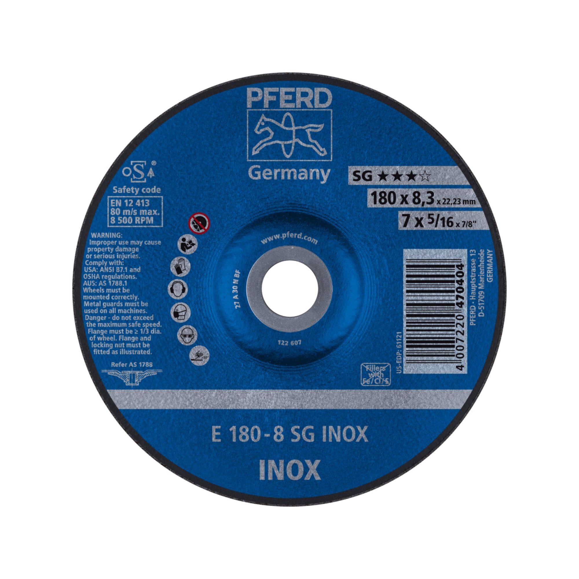 Pferd Schruppscheibe PFERD TOOLS Schruppscheibe E 180x8,3x22,23 mm Leistungslinie SG INOX f