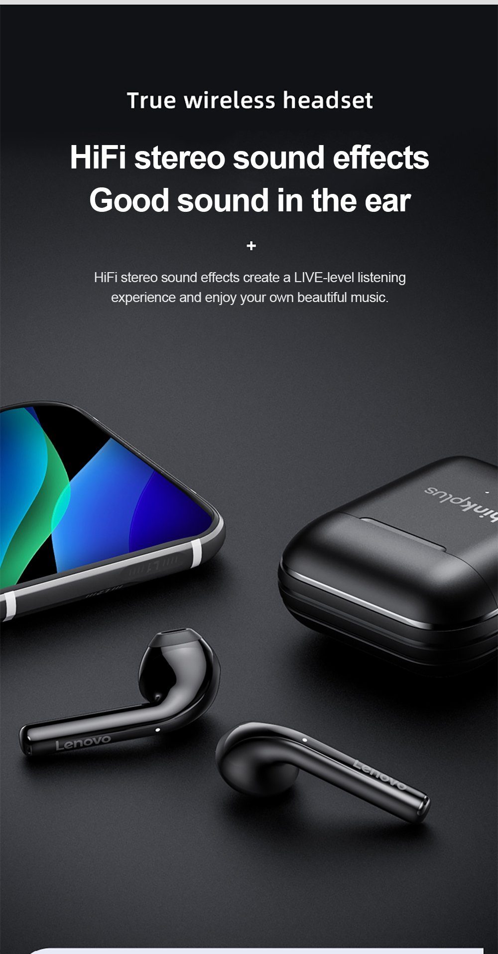 Lenovo LP2 mit - (True 350 mit Siri, Touch-Steuerung mAh Stereo kabellos, Bluetooth-Kopfhörer Kopfhörer-Ladehülle Wireless, Ohrhörer 5.0, Assistant, Google Bluetooth Weiß)