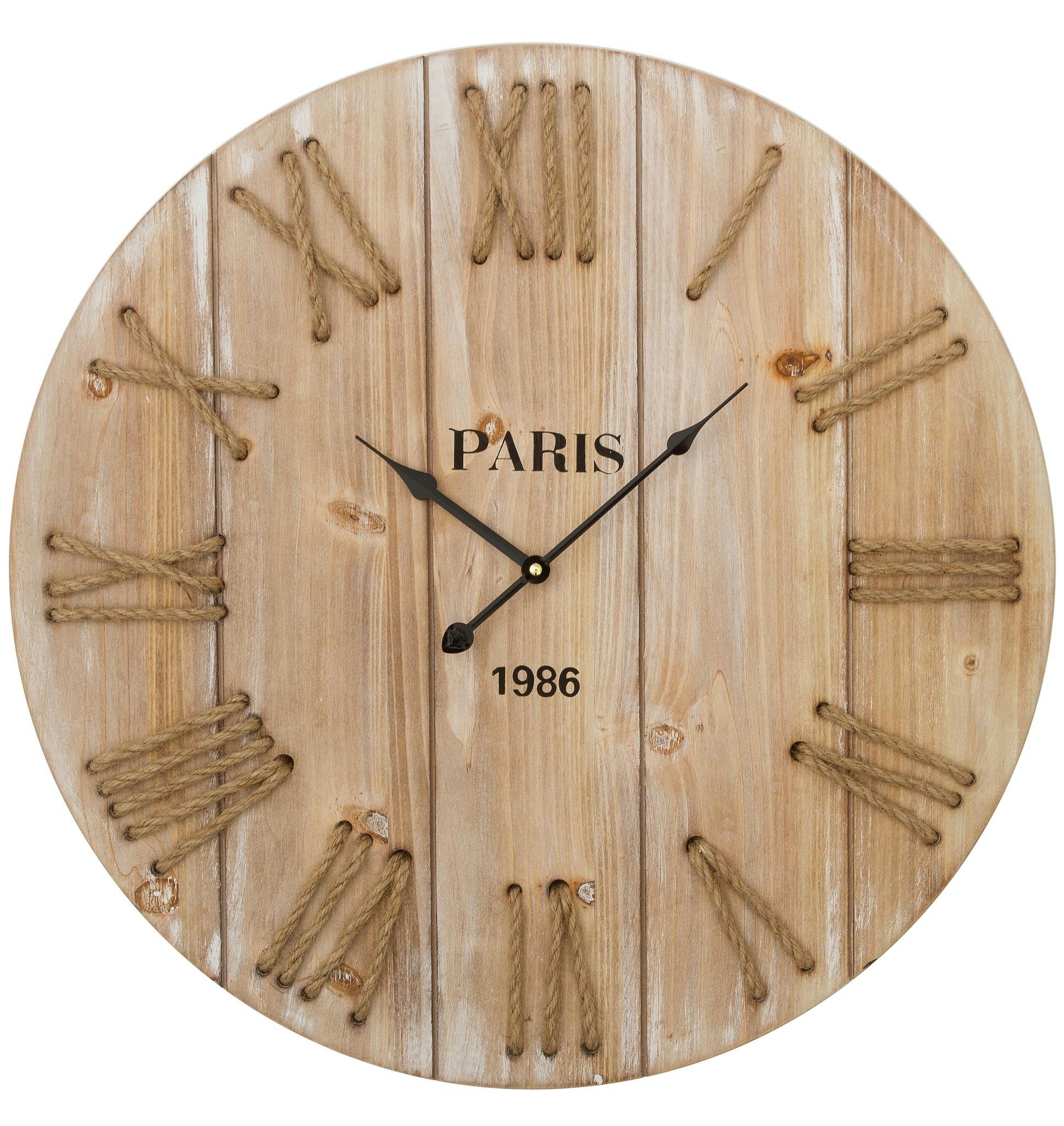 elbmöbel Wanduhr Uhr aus braun Uhr Shabby Holz Holz Chic antik Paris) mit groß Kordel Landhaus braun look (Wanduhr Kordel in Brett