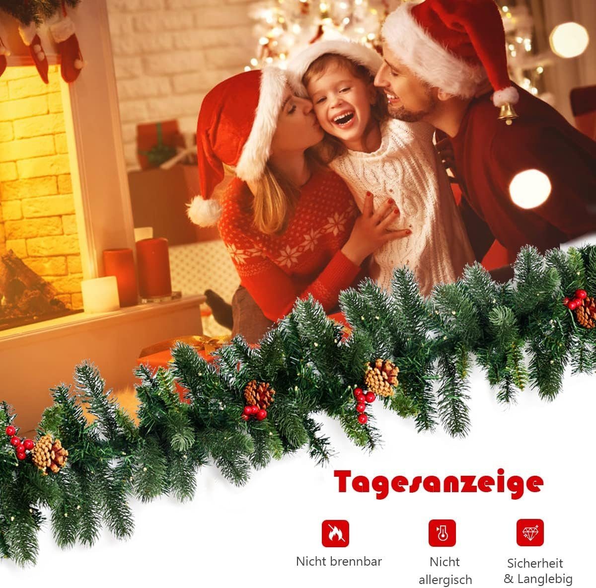 Kunstgirlande Tannengirlande mit 100 LED-Leuchten, KOMFOTTEU, 270 cm