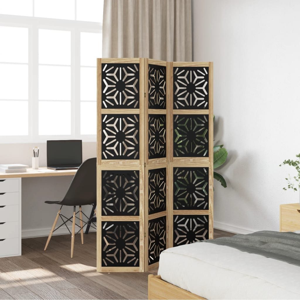 vidaXL Raumteiler 3-tlg. Raumteiler Braun und Schwarz Massivholz Paulownia, günstig online kaufen