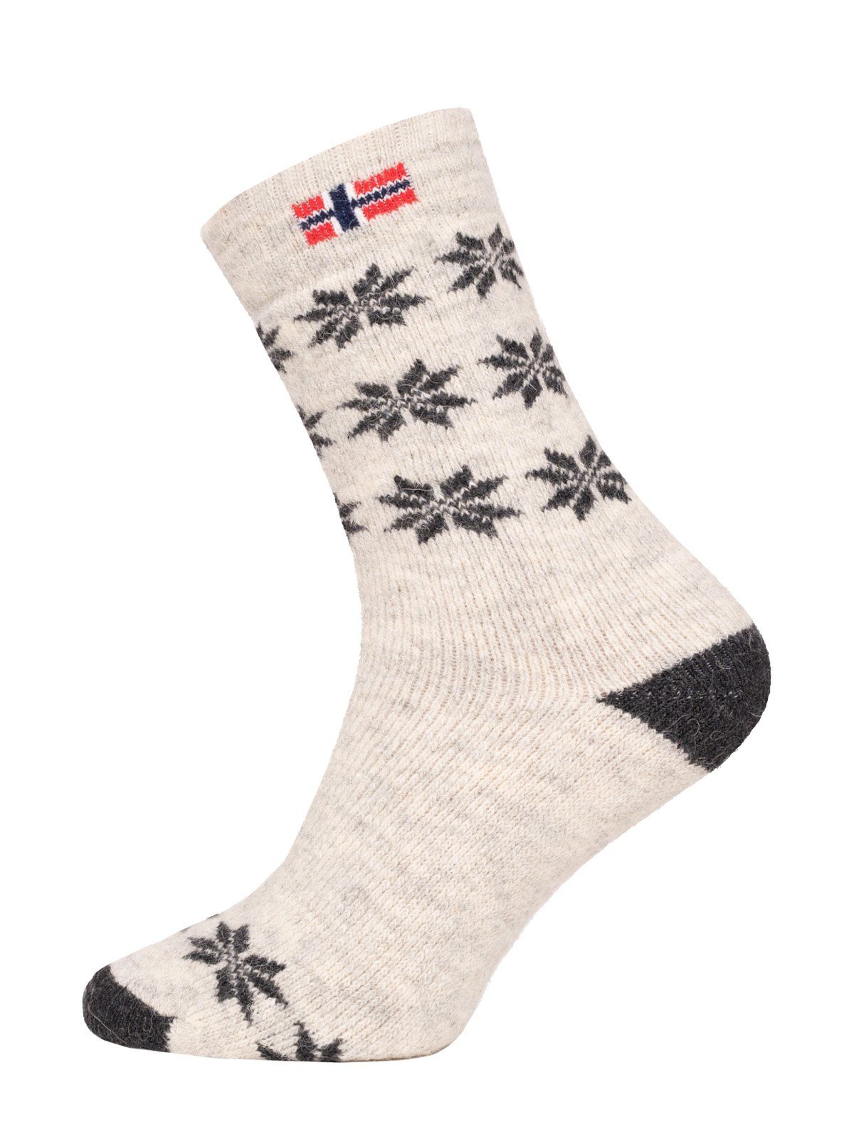 HomeOfSocks Socken Skandinavische Wollsocke "Snowflake Norwegen" Nordic Kuschelsocken Dicke Socken Hyggelig Warm Hoher 80% Wollanteil Norwegischem Design Natur