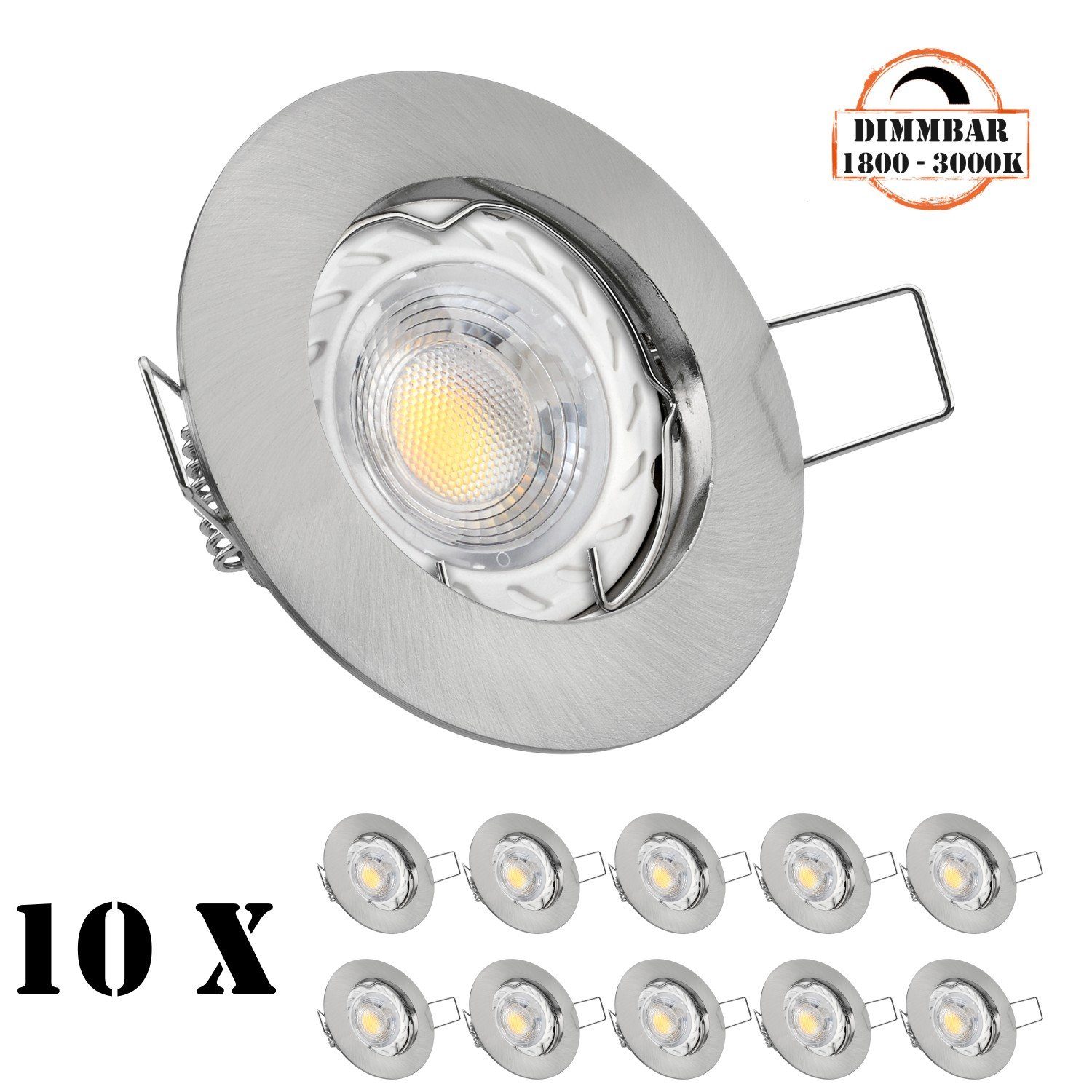 LEDANDO LED Einbaustrahler 10er LED Einbaustrahler Set GU10 in edelstahl / silber gebürstet mit 5