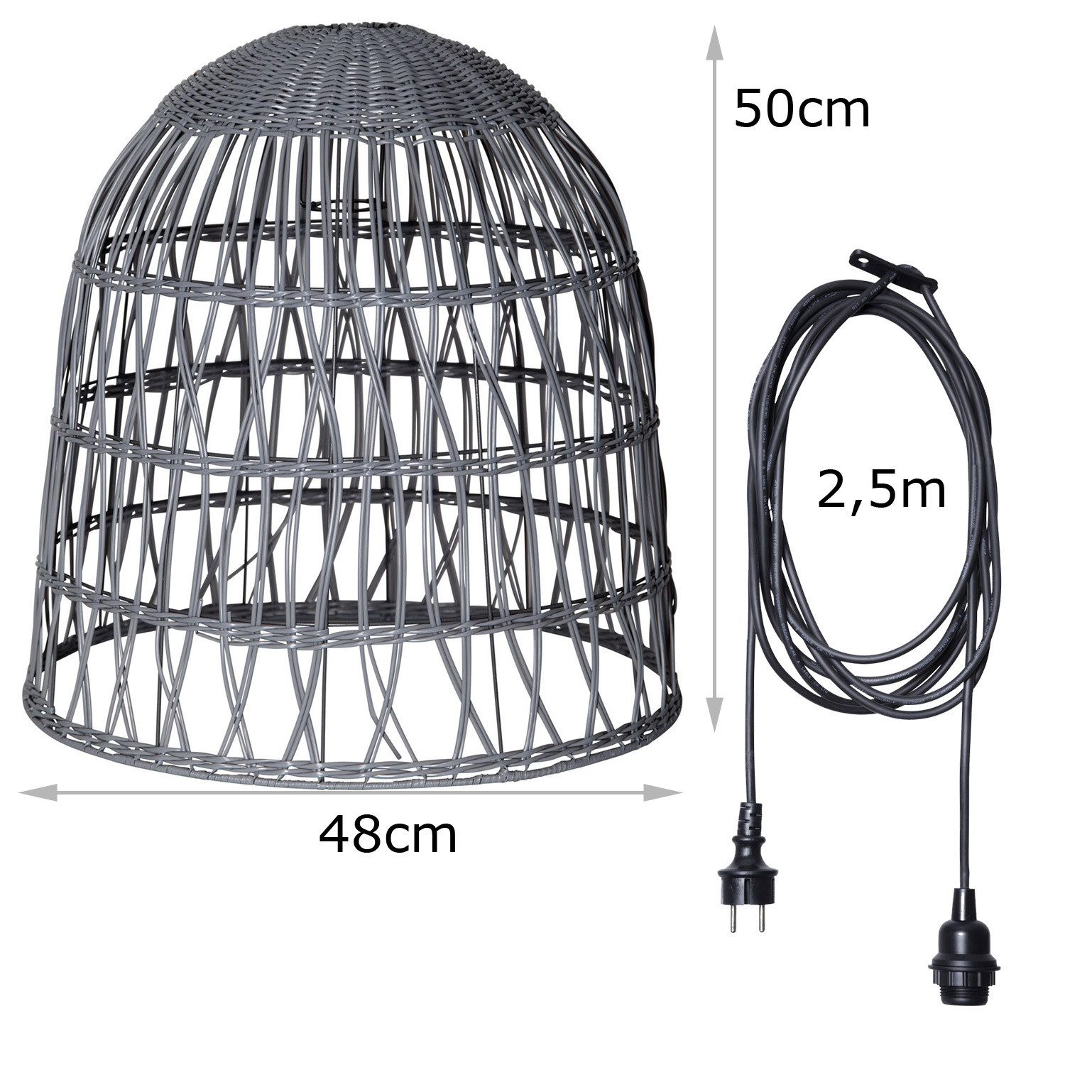 MARELIDA Hängeleuchte Lampenschirm BELL Rattanstil outdoor mit E27 Fassung H:50cm wetterfest