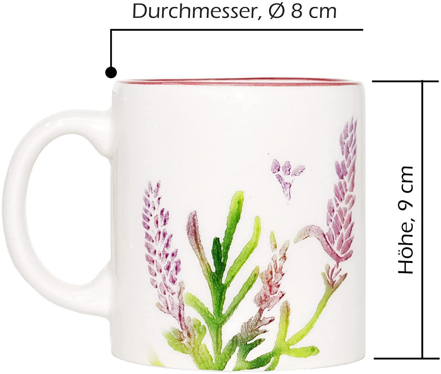 Lashuma Tasse Lavendel, 4-tlg., Keramik, Kaffeebecher Set 300 ml, 4 Stück Cappuccino Tassen