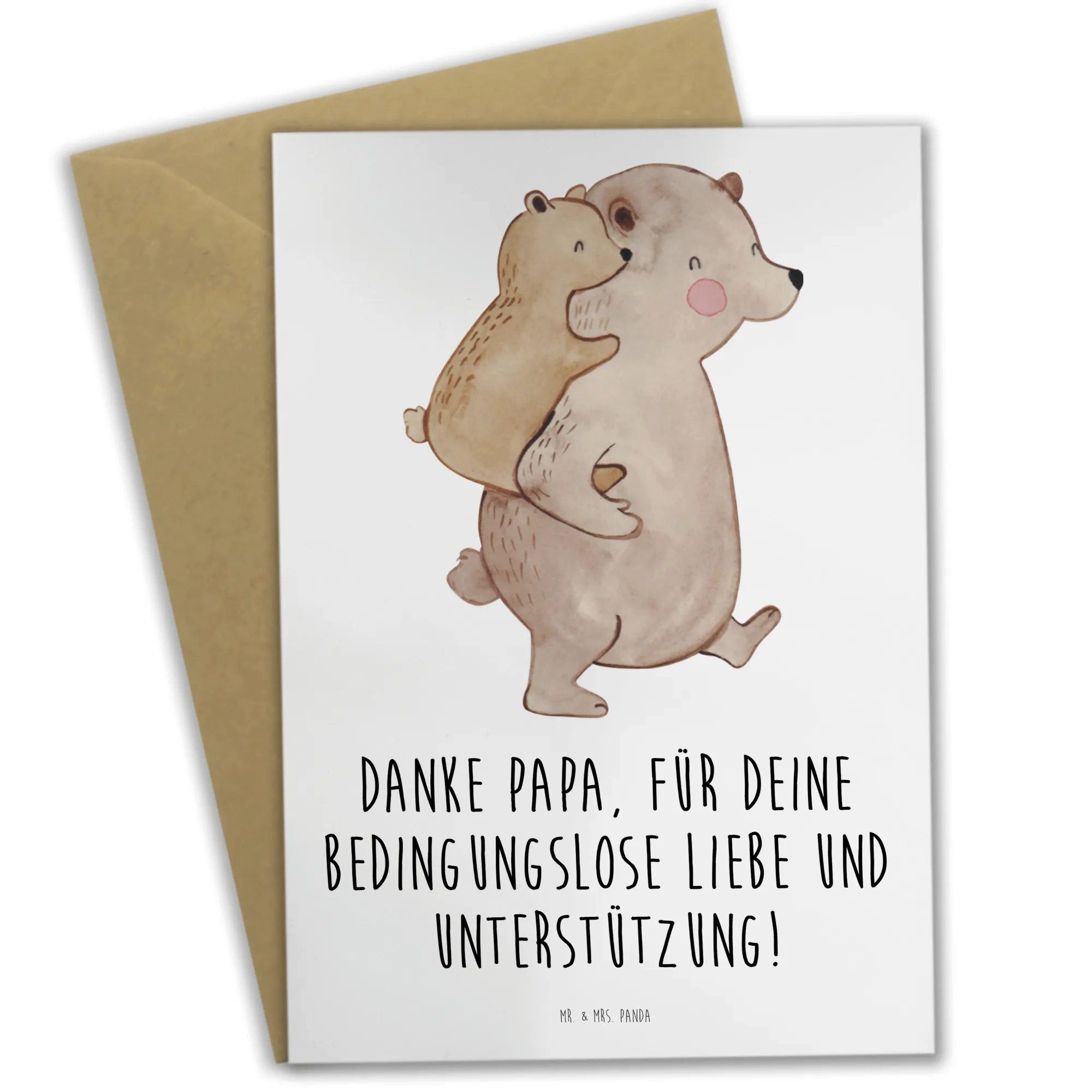Mr. & Mrs. Panda Grußkarte Danke Papa - Weiß - Geschenk, Spruch, Liebe, Vatertag, Familienstütze, Einzigartiges Design