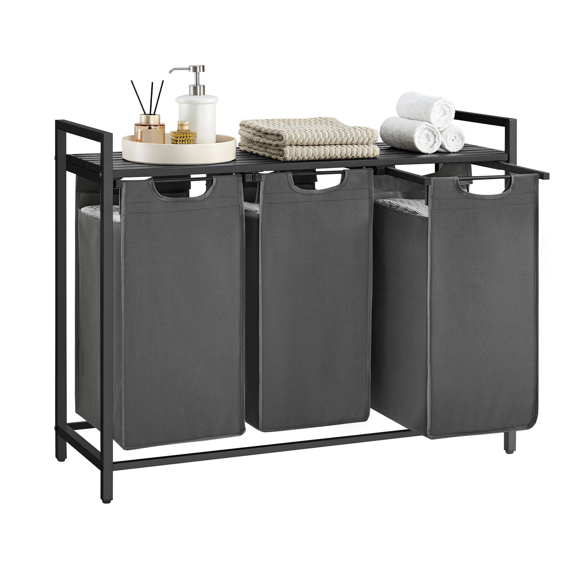 VASAGLE Wäschekorb, 3 Fächer, mit Ablage, ausziehbar und abnehmbar, 3 x 38 günstig online kaufen