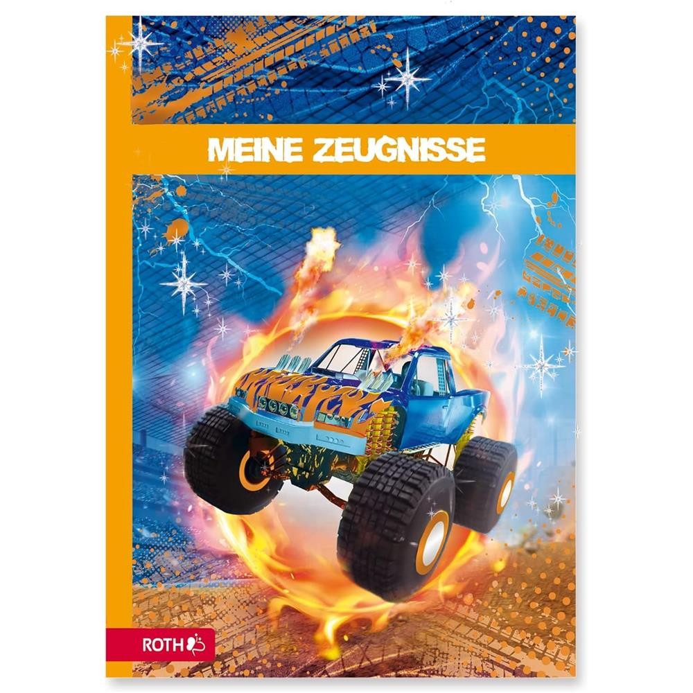 Roth Organisationsmappe Zeugnismappe A4 Monstertruck, 10 Einlagen Schulbedarf Dokumente Zeugnis Hüllen Mappe Jungs Autos