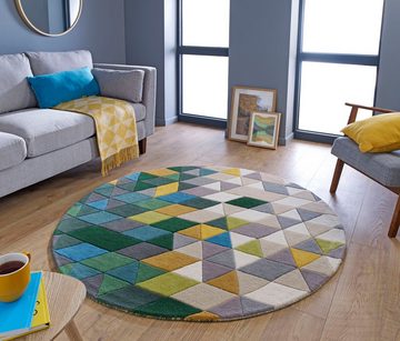 Wollteppich Prism, FLAIR RUGS, rund, Höhe: 10 mm, mit Hoch-Tief-Effekt, Wohnzimmer