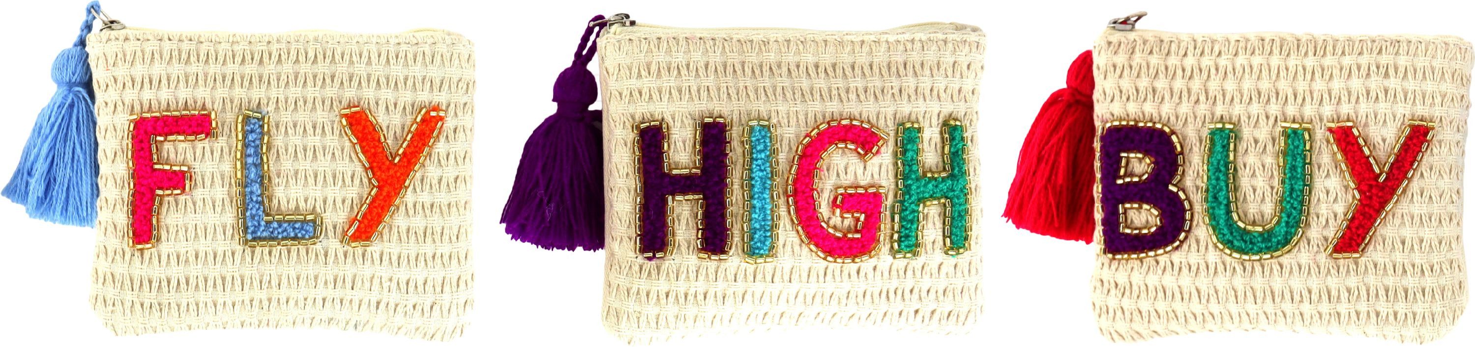 FURNARO Handtasche (3-tlg. Taschenset), Bestickter Schriftzug mit Quaste