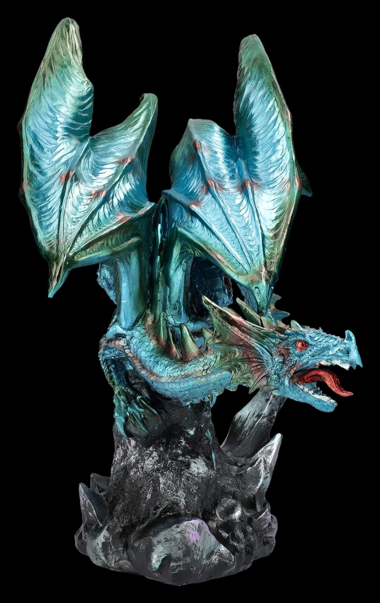Figuren Shop GmbH Dekofigur Drachenfigur auf Geodenstein - Fantasy Dekofigur Drache Dekoration