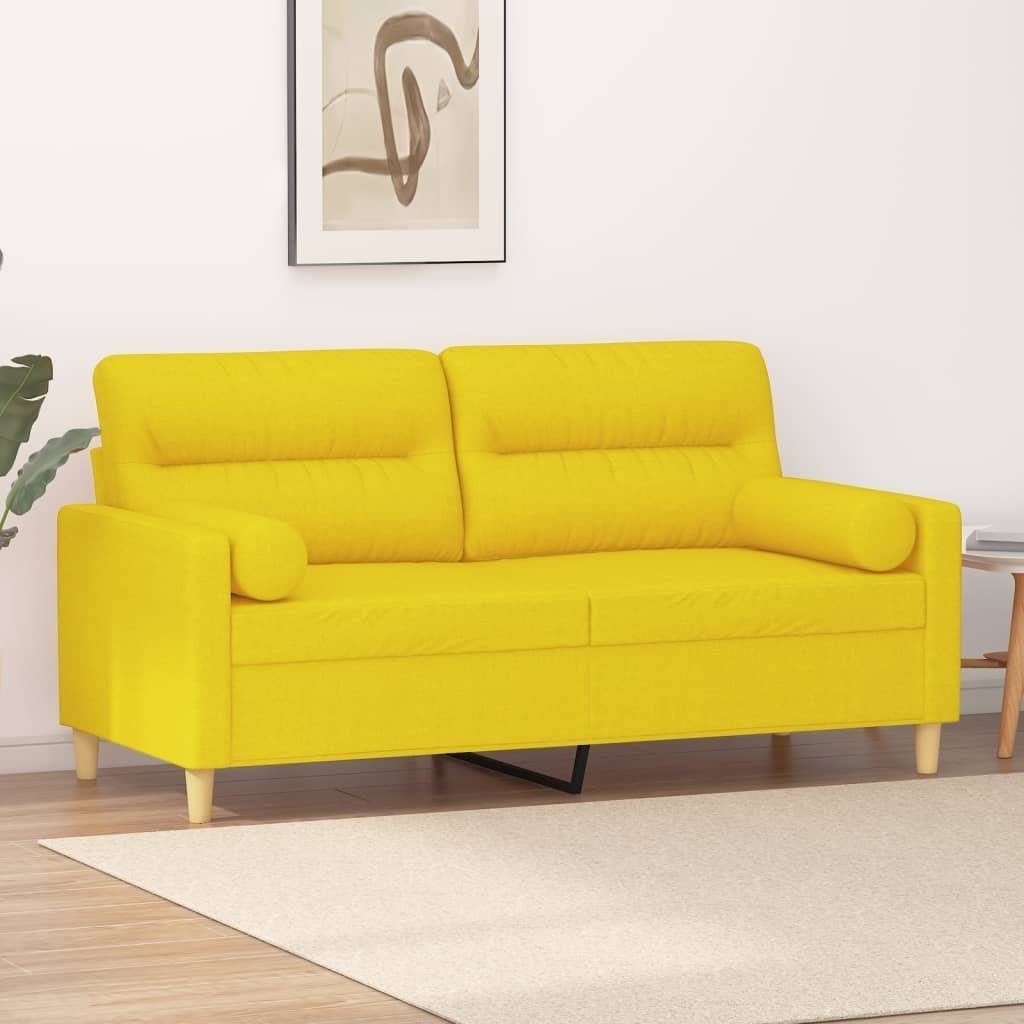 vidaXL Sofa 2-Sitzer-Sofa mit Zierkissen Hellgelb 140 cm Stoff