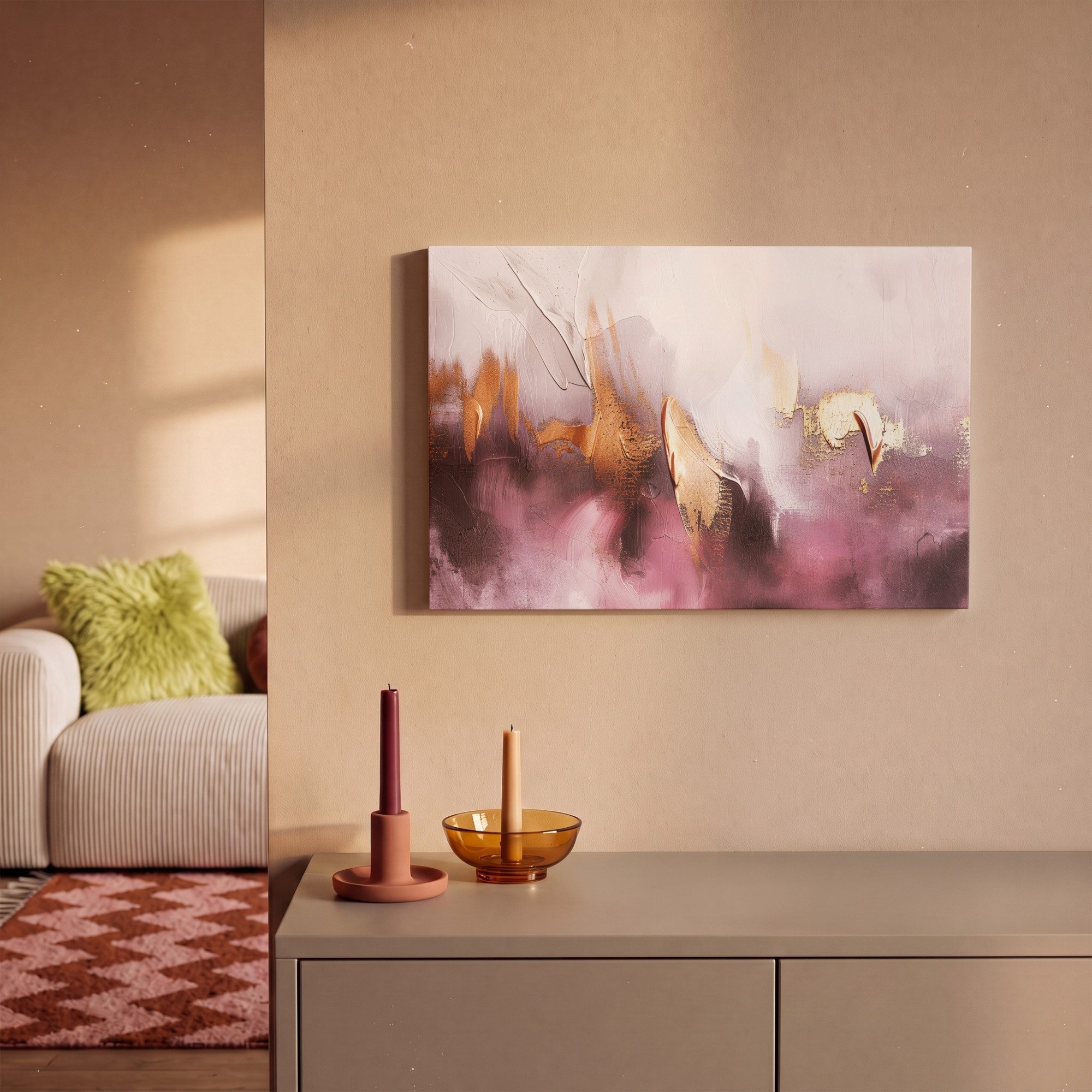 OneMillionCanvasses® Leinwandbild Lila - Abstrakt - Farbe - Gold, Fotodruck (1 St), Leinwand Bilder Klein, Wand Dekoration Aesthetic 30x20 cm – Bild 2 von 5