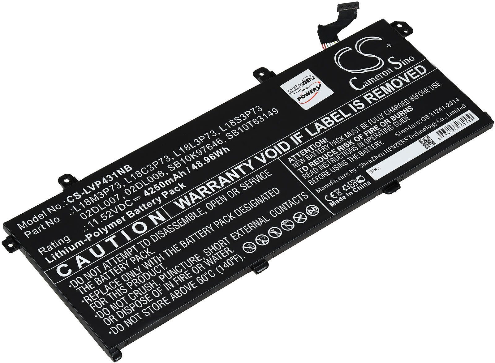 Powery Akku für Lenovo ThinkPad T490-20N20048GE Laptop-Akku 4250 mAh (11.52 V)