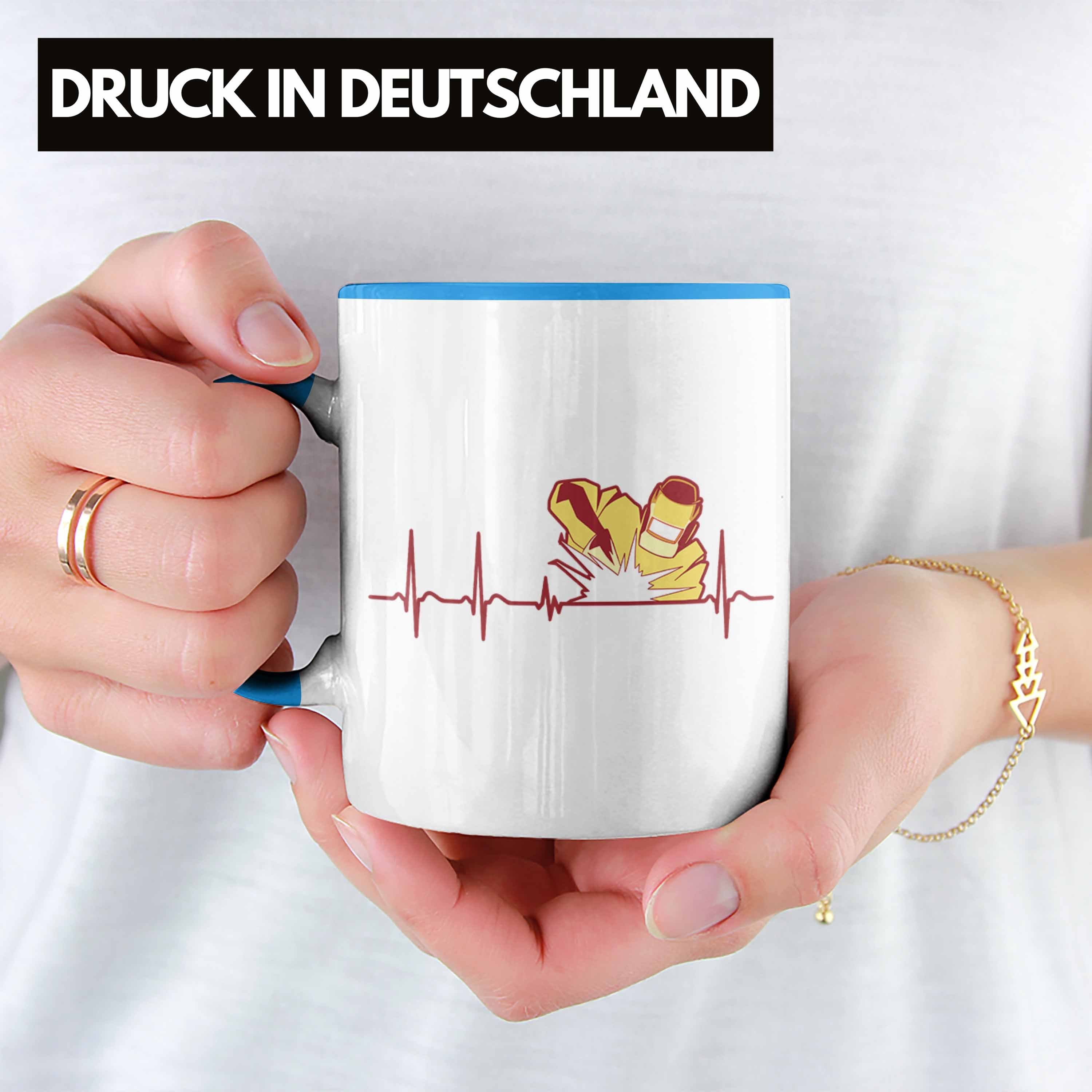 Schweißen Schmied Grafik Blau Herzsch Tasse Tasse Geschenk Geschenkidee Schweißer Trendation