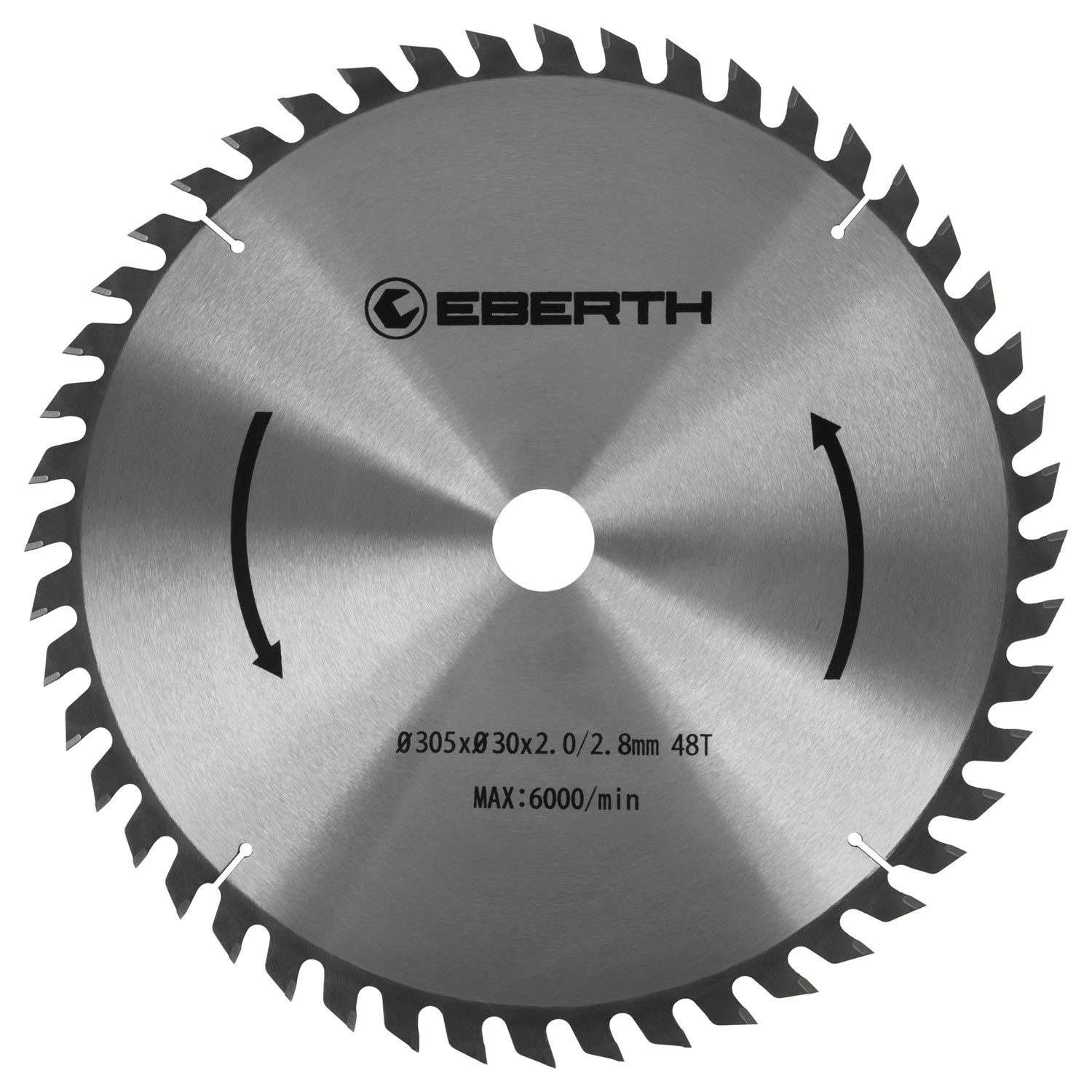 EBERTH Kreissägeblatt aus Stahl mit Hartmetall-Zähnen 305mm Durchmesser, 30mm Bohrung, 2.0mm Blättstärke, 2.8mm Schnittbreite, 48 Zähne, RPM Max. 6000