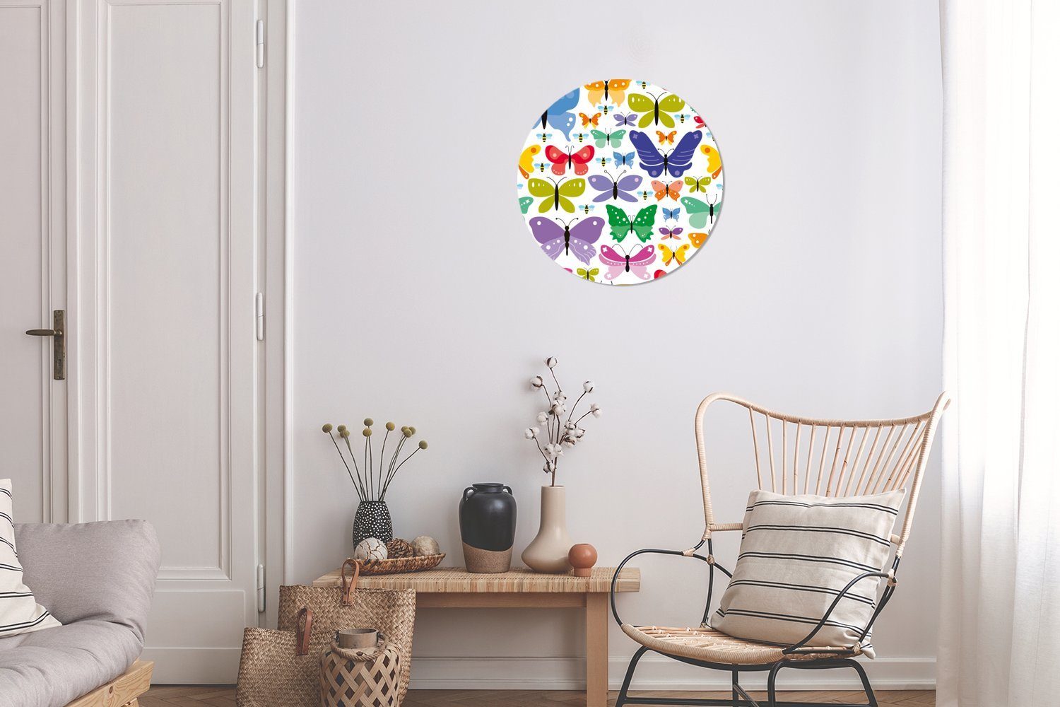Forex, Rundes Eine von Illustration MuchoWow Kreis Wohnzimmer, Schmetterlingen, St), 30x30 Gemälde cm bunte (1 Wandbild, Wanddekoration
