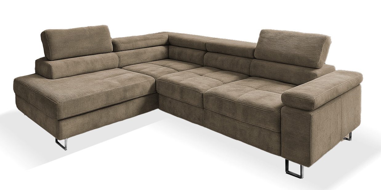 Goldstoff Ecksofa mit Schlaffunktion, Cord Couch für Wohnzimmer - Cord Ecks günstig online kaufen