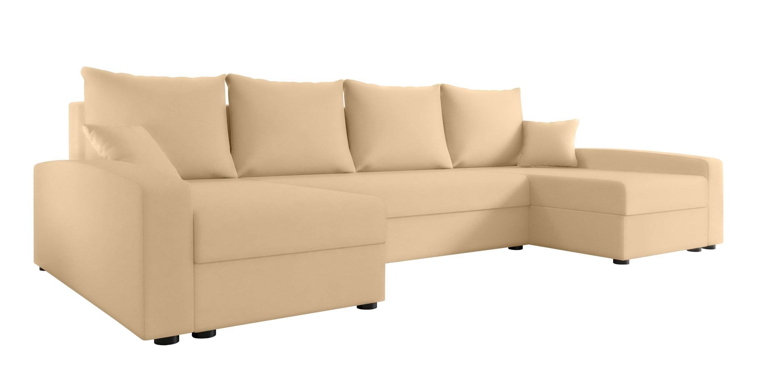 Modern Eckcouch, Design Sofa, Bettfunktion, U-Form, Wohnlandschaft mit Stylefy Sitzkomfort, Addison, mit Bettkasten,