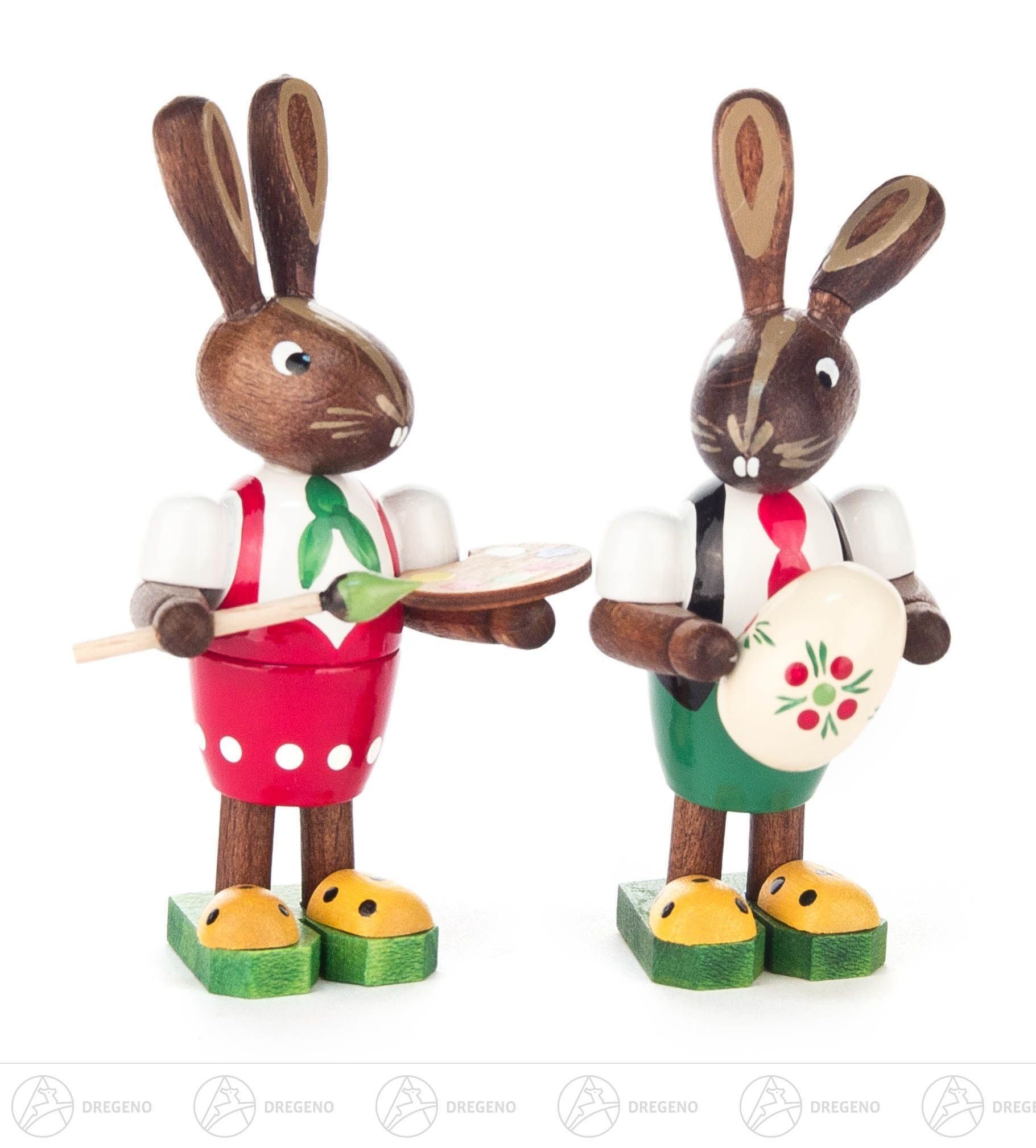 Dregeno Erzgebirge Osterhase Ostern & Frühjahr Hasenpaar Eiermaler Höhe ca 8 cm NEU