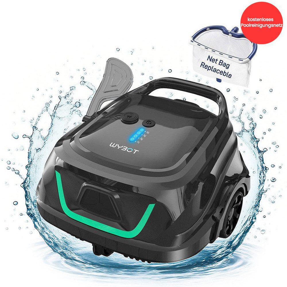 WYBOT Poolroboter Pool-Saugroboter, Doppelfilter mit dem kostenlosen Poolreinigungsnetz, 120 min Laufzeit, 2,5 H Schnellaufladung