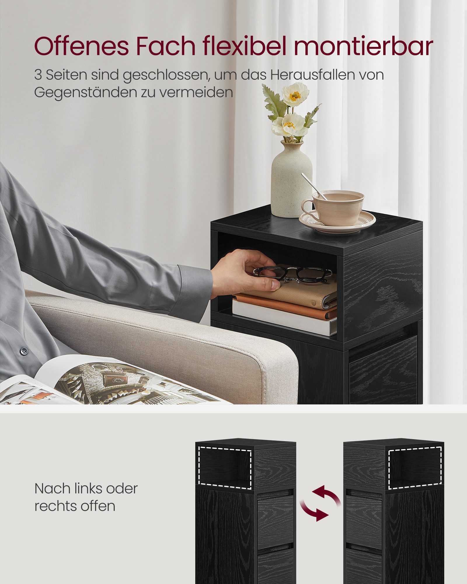 VASAGLE Nachttisch 1er Set/2er Set, schmal, Beistelltisch mit 2 Schubladen, offenes Fach (2-St)