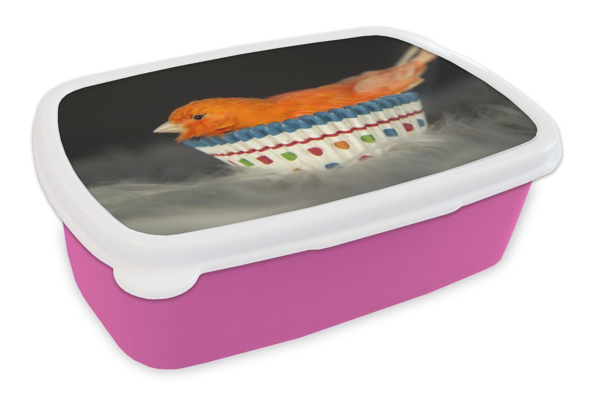 MuchoWow Lunchbox Vogel - Muffinförmchen - Portrait, Kunststoff, (2-tlg), Brotbox für Erwachsene, Brotdose Kinder, Snackbox, Mädchen, Kunststoff rosa