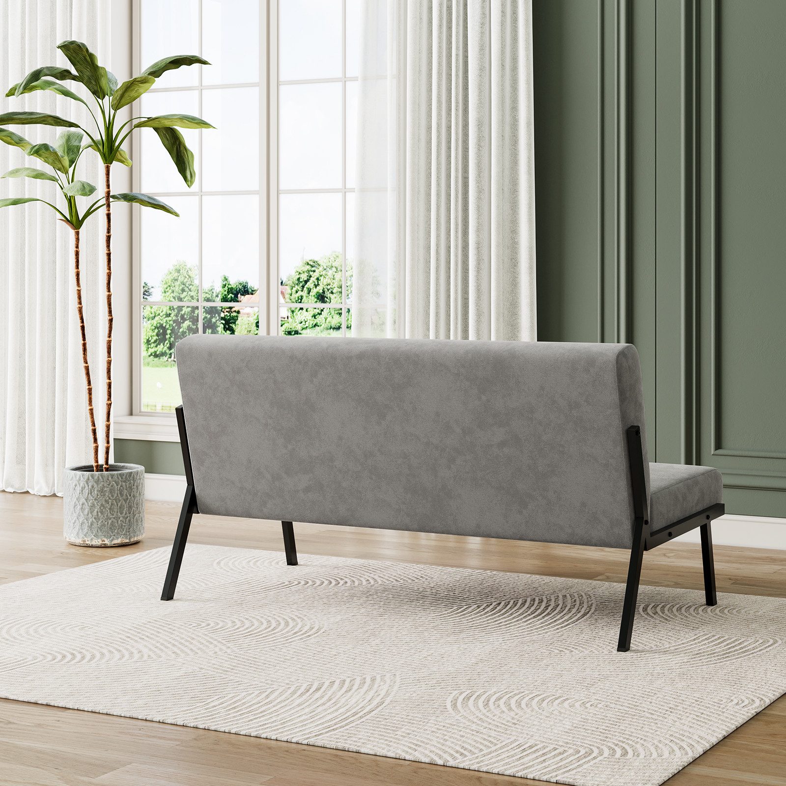 OUNUO Sofa 2 Sitzer Couch mit Metallrahmen Doppelsofa 150kg belastbar, Grau