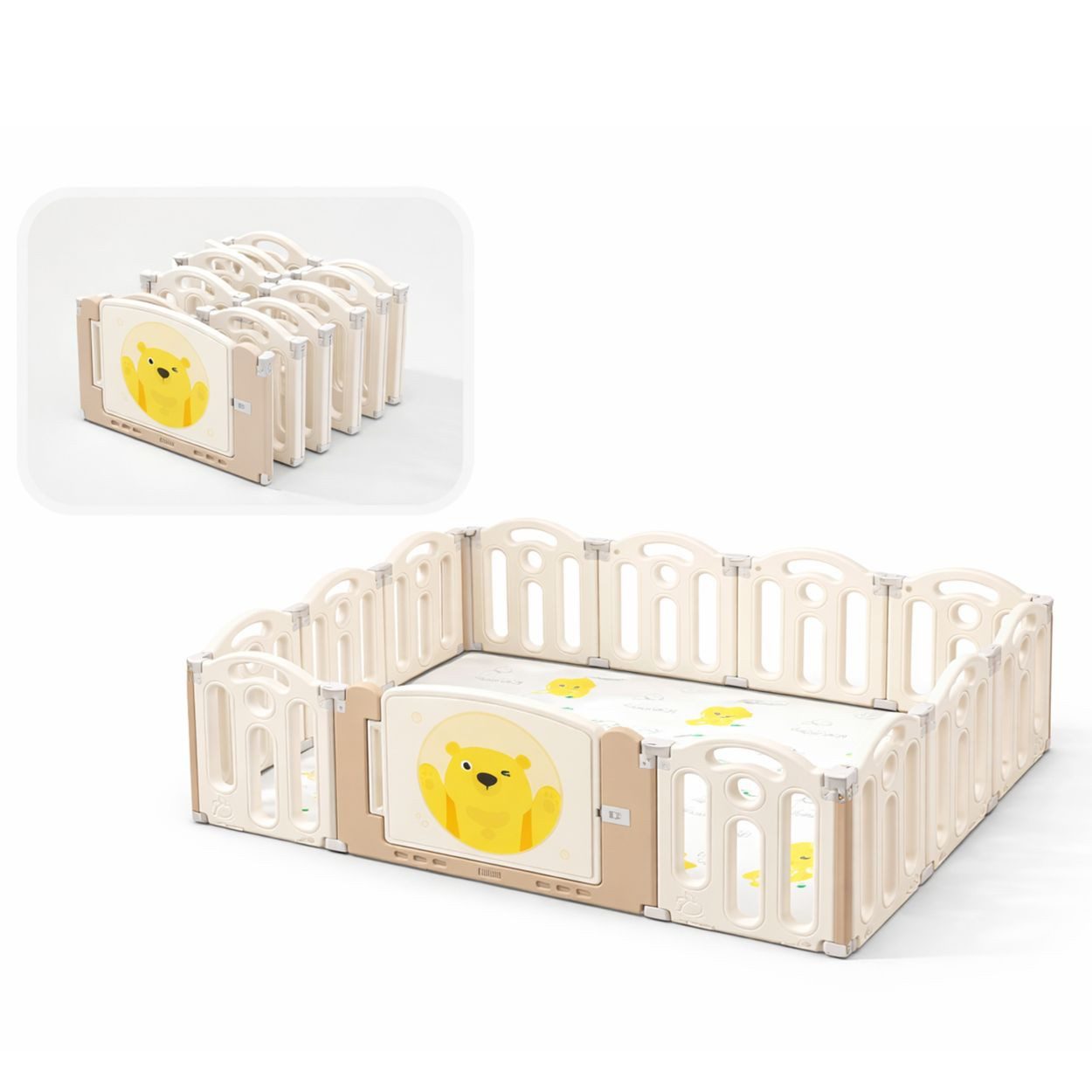 Moni Laufstall Laufstall Teddy Land 160x120cm, Matte 13 teilig faltbar Saugnäpfe Tür