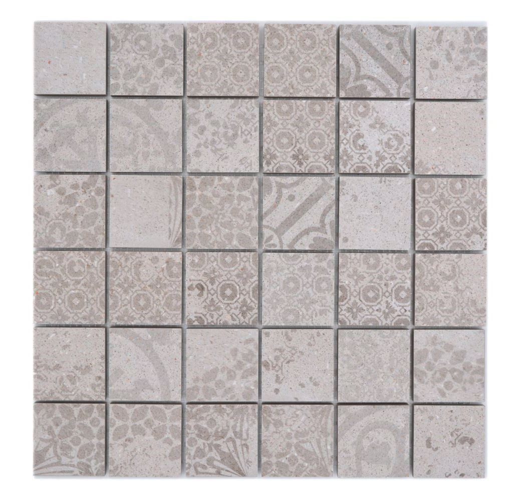Mosani Mosaikfliesen Keramik Mosaikfliese Feinsteinzeug hellgrau beige bemustert