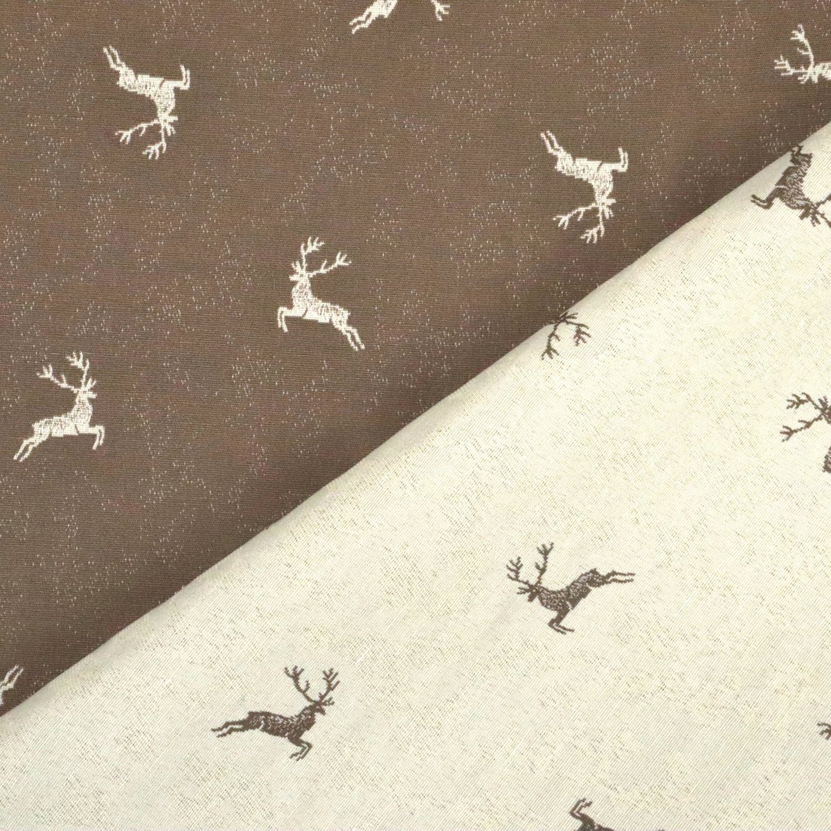 Stofferia Stoff Dekostoff Jacquard Weihnachten Hirsch Taupe, Breite 140 cm, günstig online kaufen