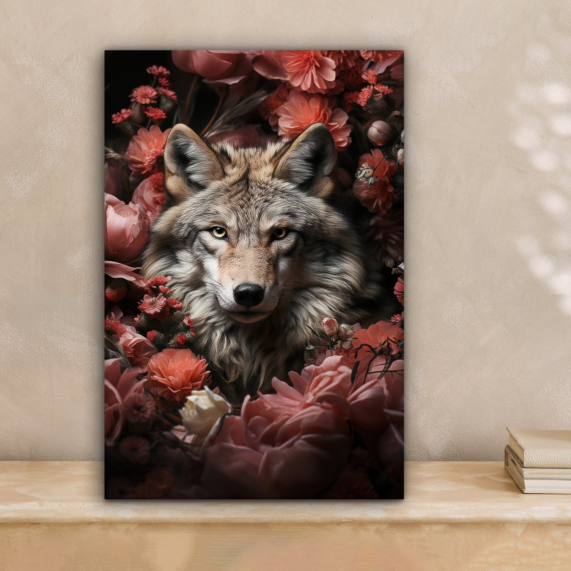OneMillionCanvasses® Leinwandbild Wolf - Tier - Floral - Botanisch - Natur günstig online kaufen